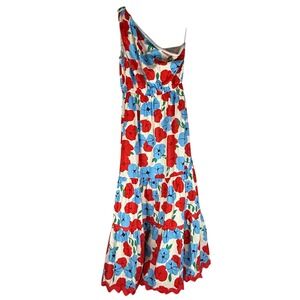 English Factory Floral One Shoulder Ric Rac Long Dress Cream Multi Size S